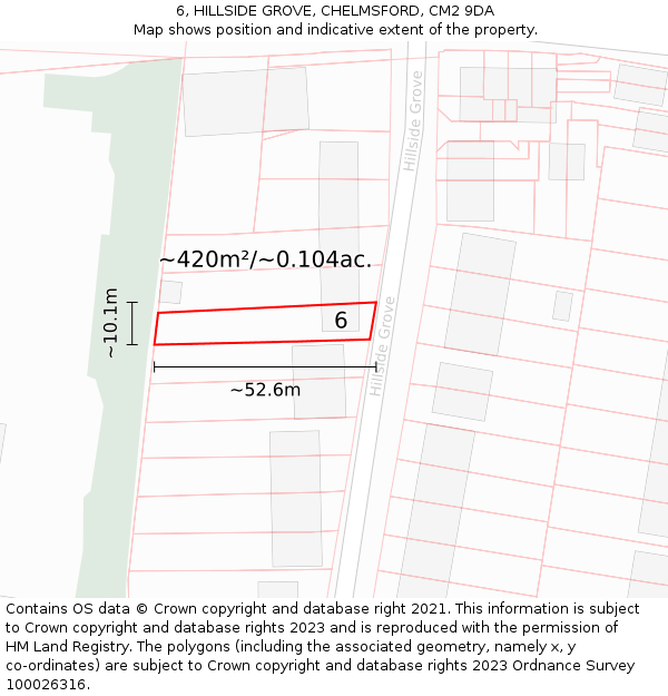 6, HILLSIDE GROVE, CHELMSFORD, CM2 9DA: Plot and title map