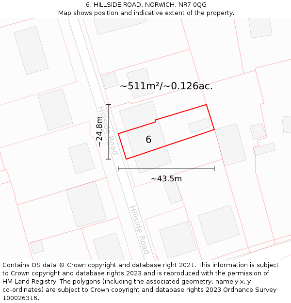 6, HILLSIDE ROAD, NORWICH, NR7 0QG: Plot and title map