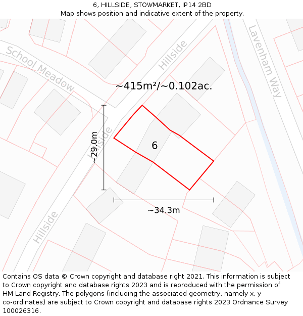 6, HILLSIDE, STOWMARKET, IP14 2BD: Plot and title map