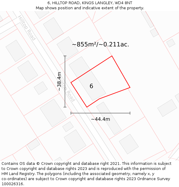 6, HILLTOP ROAD, KINGS LANGLEY, WD4 8NT: Plot and title map