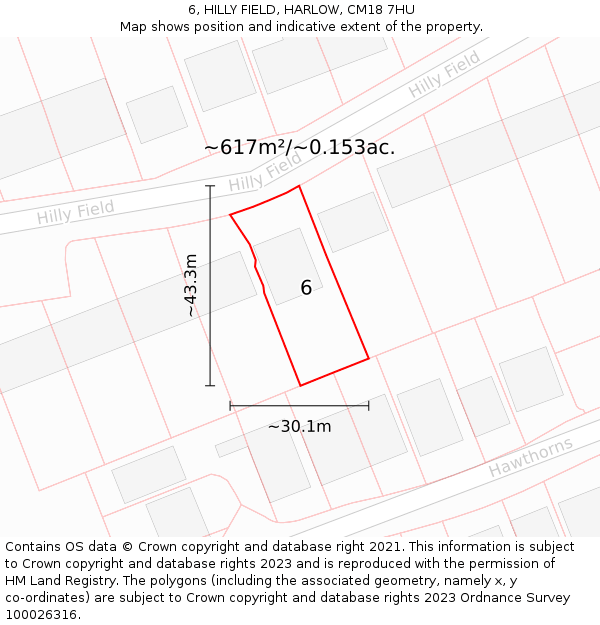 6, HILLY FIELD, HARLOW, CM18 7HU: Plot and title map