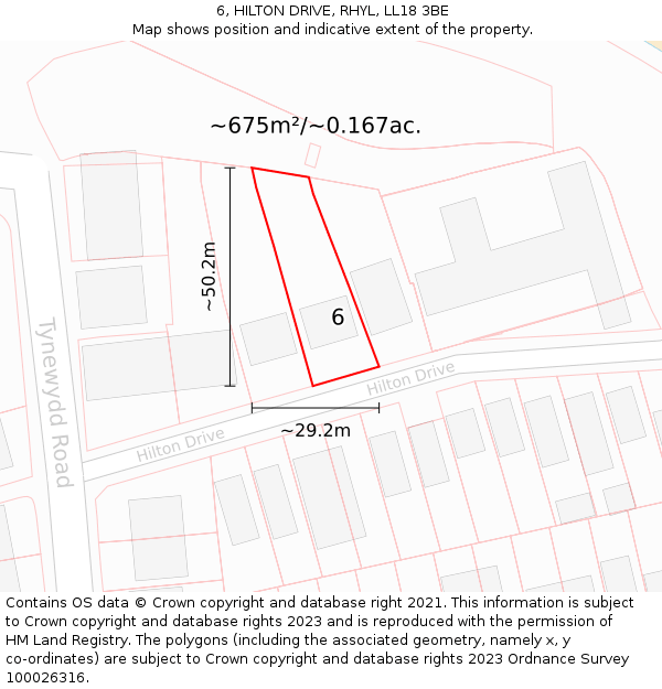6, HILTON DRIVE, RHYL, LL18 3BE: Plot and title map