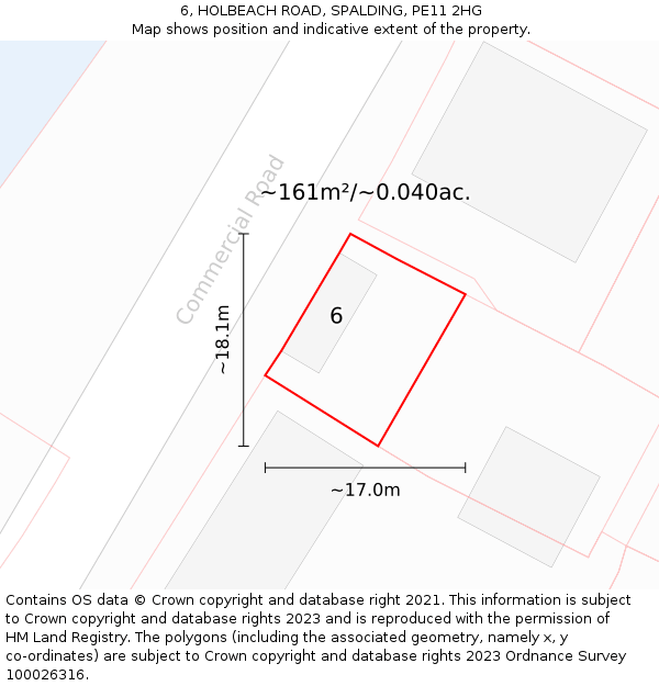 6, HOLBEACH ROAD, SPALDING, PE11 2HG: Plot and title map