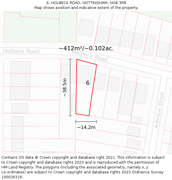 6, HOLBECK ROAD, NOTTINGHAM, NG8 3PB: Plot and title map