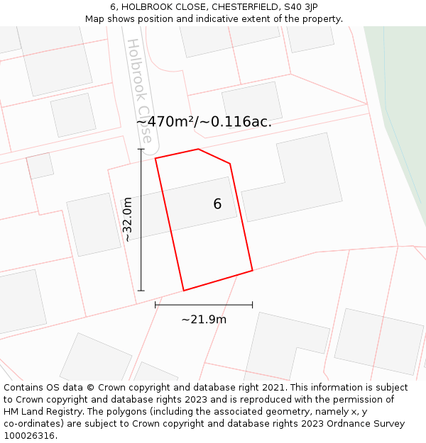 6, HOLBROOK CLOSE, CHESTERFIELD, S40 3JP: Plot and title map