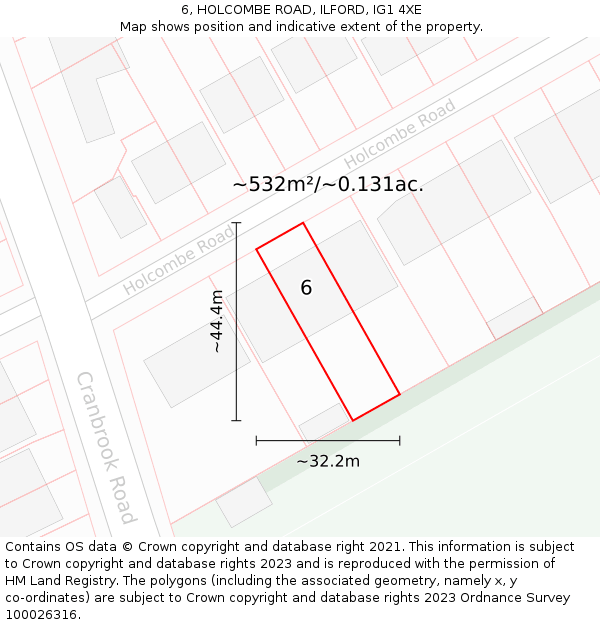 6, HOLCOMBE ROAD, ILFORD, IG1 4XE: Plot and title map