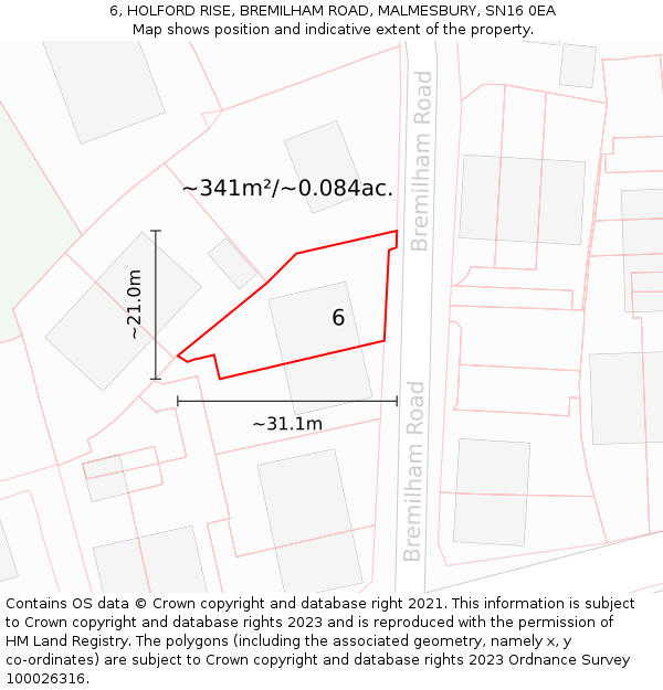 6, HOLFORD RISE, BREMILHAM ROAD, MALMESBURY, SN16 0EA: Plot and title map