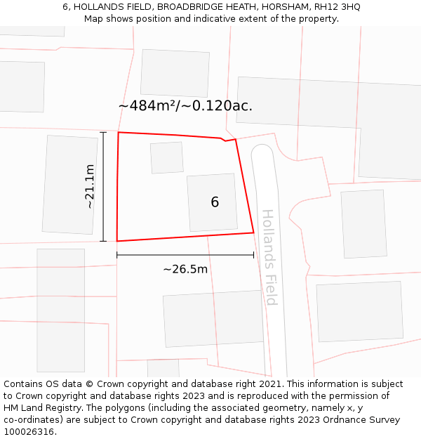 6, HOLLANDS FIELD, BROADBRIDGE HEATH, HORSHAM, RH12 3HQ: Plot and title map