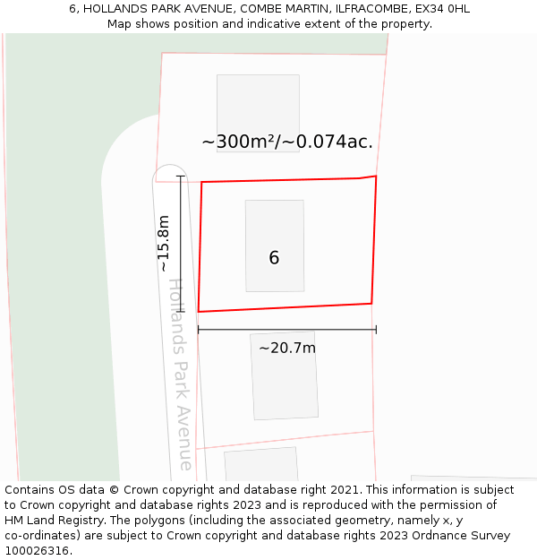 6, HOLLANDS PARK AVENUE, COMBE MARTIN, ILFRACOMBE, EX34 0HL: Plot and title map