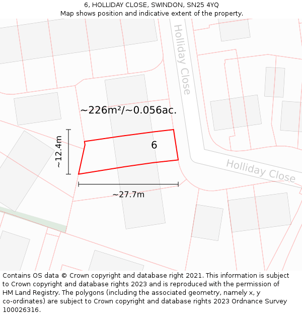 6, HOLLIDAY CLOSE, SWINDON, SN25 4YQ: Plot and title map