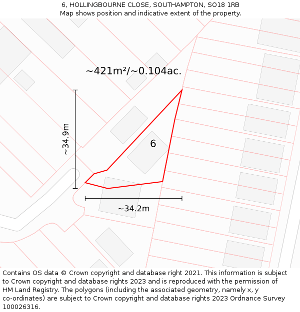 6, HOLLINGBOURNE CLOSE, SOUTHAMPTON, SO18 1RB: Plot and title map