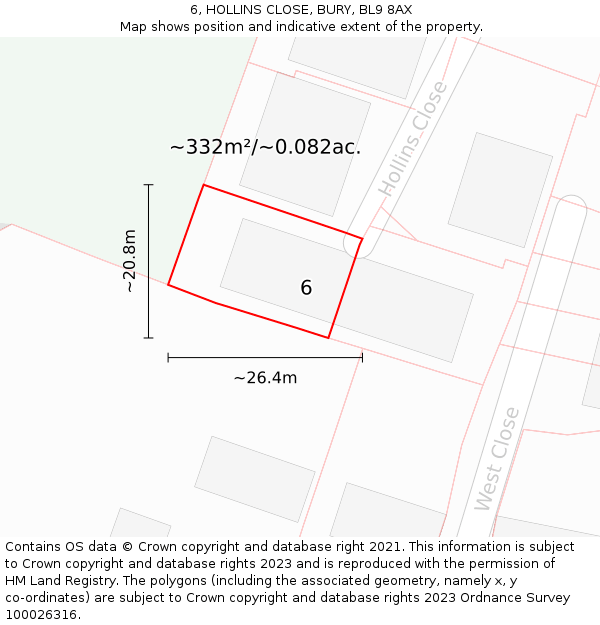 6, HOLLINS CLOSE, BURY, BL9 8AX: Plot and title map