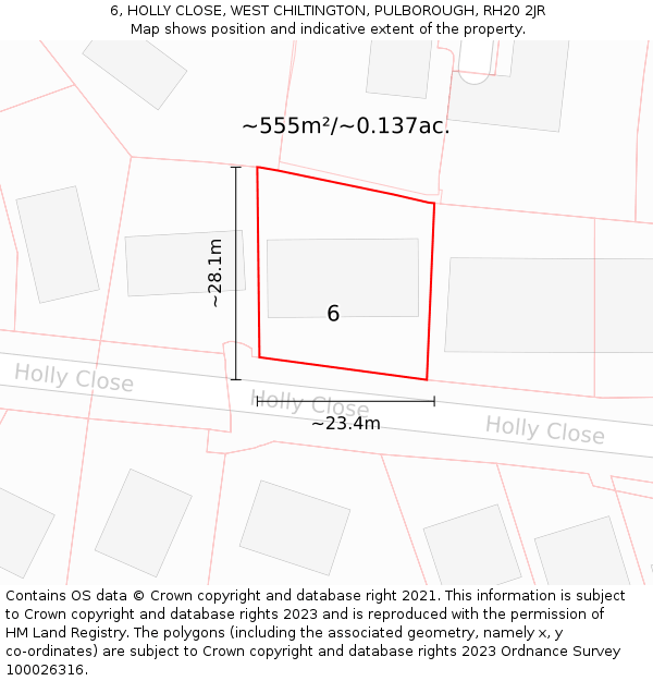 6, HOLLY CLOSE, WEST CHILTINGTON, PULBOROUGH, RH20 2JR: Plot and title map