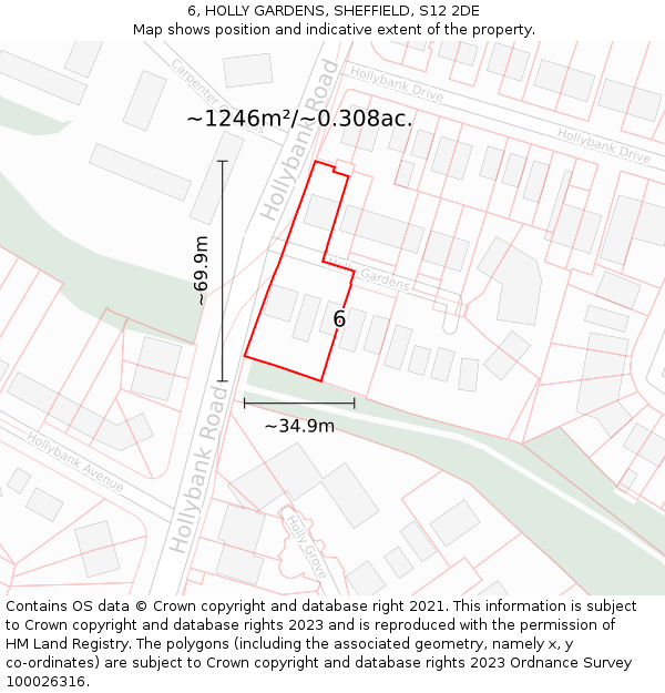 6, HOLLY GARDENS, SHEFFIELD, S12 2DE: Plot and title map
