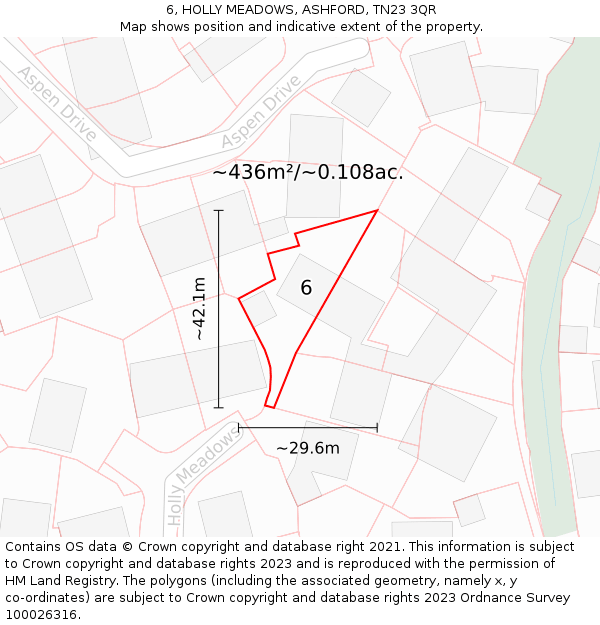 6, HOLLY MEADOWS, ASHFORD, TN23 3QR: Plot and title map