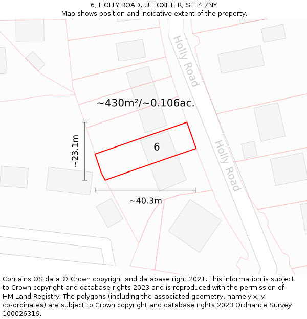 6, HOLLY ROAD, UTTOXETER, ST14 7NY: Plot and title map