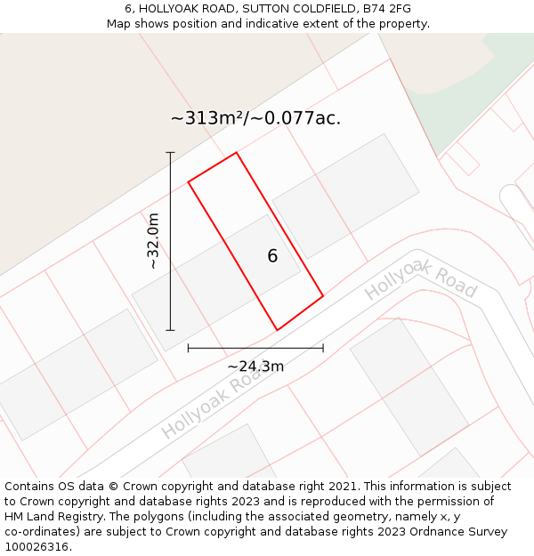 6, HOLLYOAK ROAD, SUTTON COLDFIELD, B74 2FG: Plot and title map