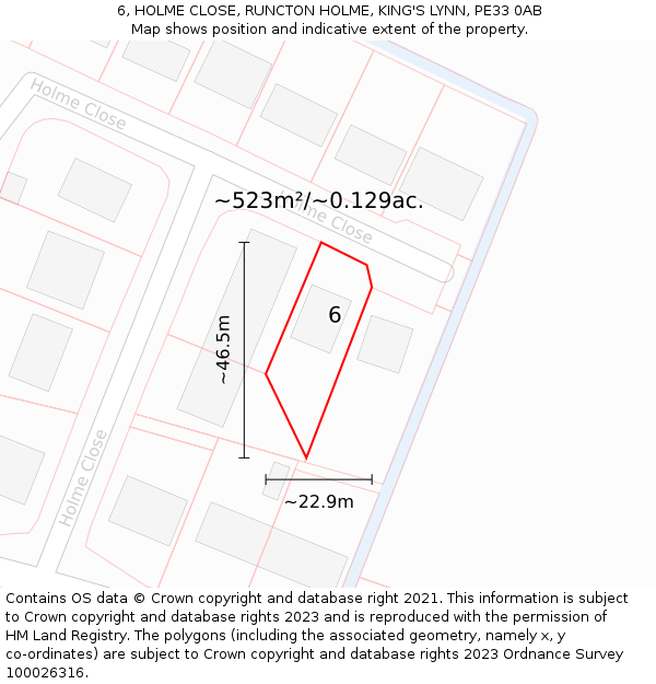 6, HOLME CLOSE, RUNCTON HOLME, KING'S LYNN, PE33 0AB: Plot and title map