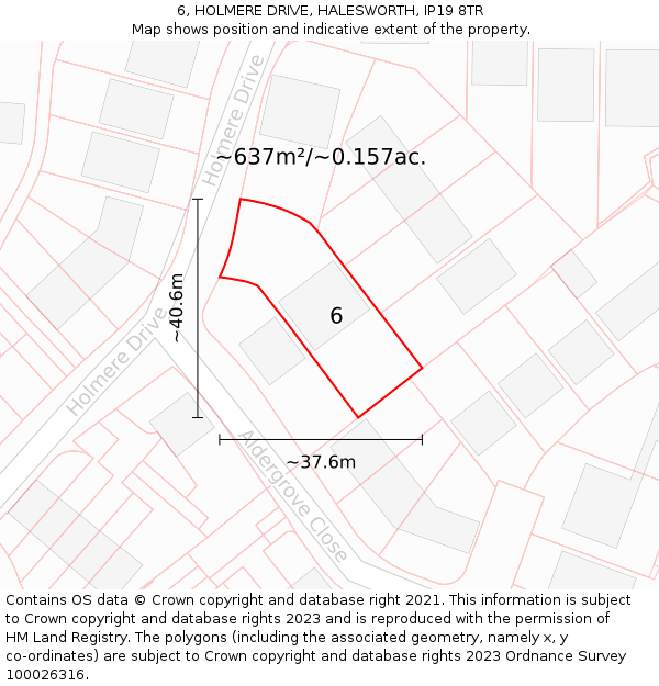 6, HOLMERE DRIVE, HALESWORTH, IP19 8TR: Plot and title map