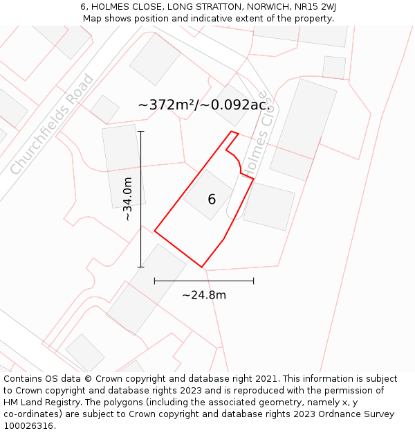 6, HOLMES CLOSE, LONG STRATTON, NORWICH, NR15 2WJ: Plot and title map