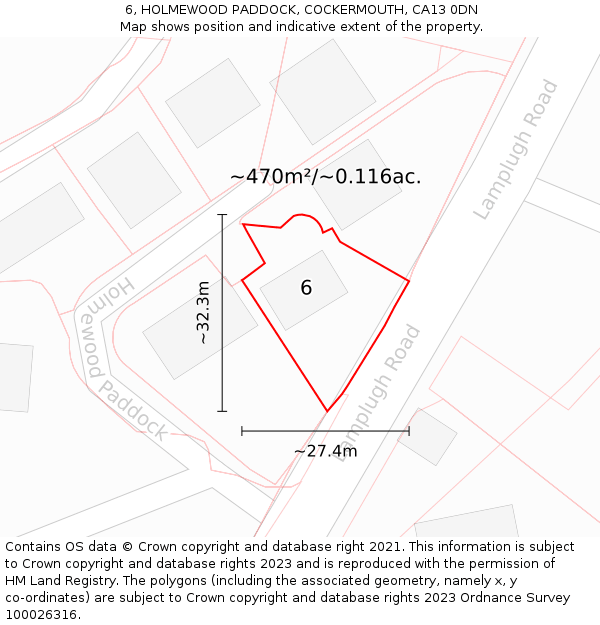 6, HOLMEWOOD PADDOCK, COCKERMOUTH, CA13 0DN: Plot and title map