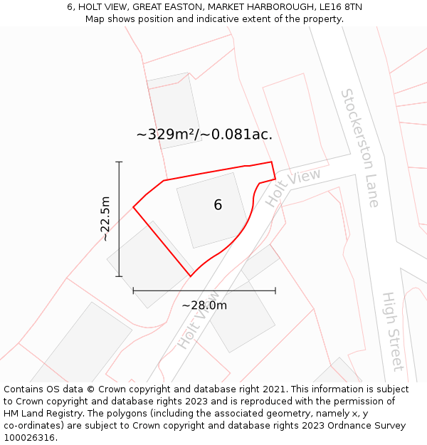 6, HOLT VIEW, GREAT EASTON, MARKET HARBOROUGH, LE16 8TN: Plot and title map