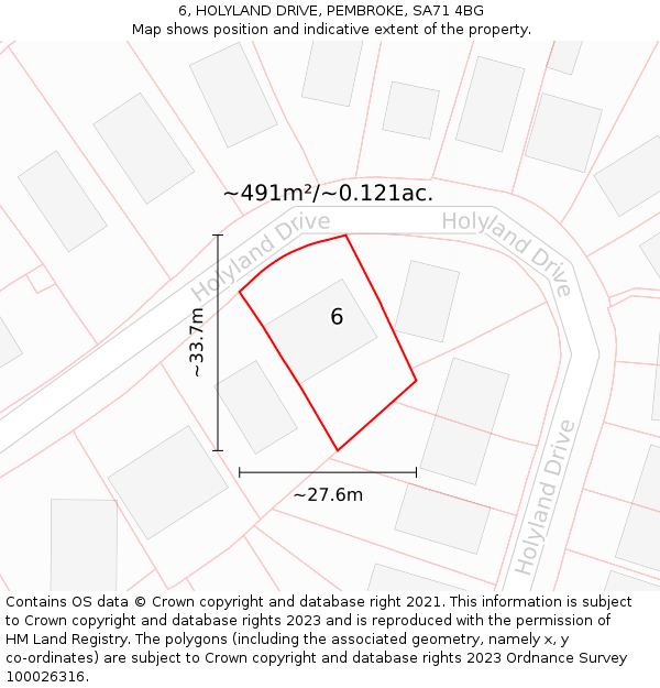 6, HOLYLAND DRIVE, PEMBROKE, SA71 4BG: Plot and title map