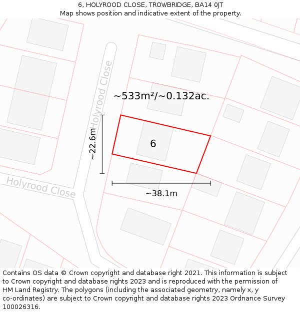 6, HOLYROOD CLOSE, TROWBRIDGE, BA14 0JT: Plot and title map