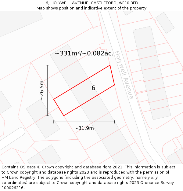 6, HOLYWELL AVENUE, CASTLEFORD, WF10 3FD: Plot and title map