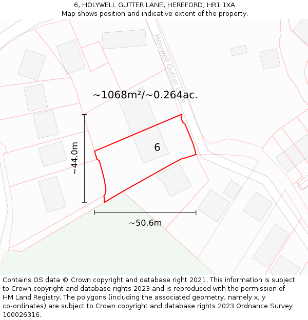 6, HOLYWELL GUTTER LANE, HEREFORD, HR1 1XA: Plot and title map