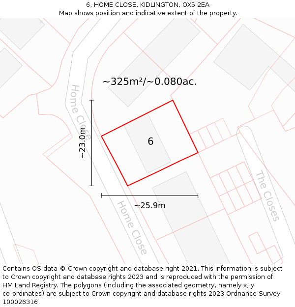 6, HOME CLOSE, KIDLINGTON, OX5 2EA: Plot and title map