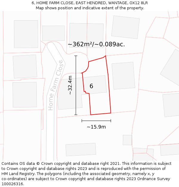 6, HOME FARM CLOSE, EAST HENDRED, WANTAGE, OX12 8LR: Plot and title map