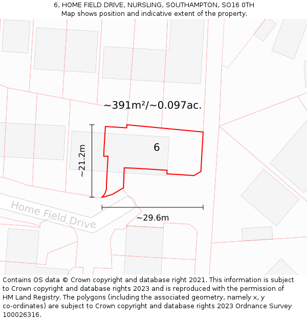 6, HOME FIELD DRIVE, NURSLING, SOUTHAMPTON, SO16 0TH: Plot and title map