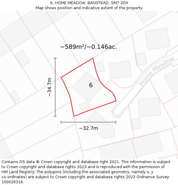 6, HOME MEADOW, BANSTEAD, SM7 2DX: Plot and title map