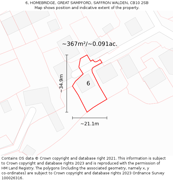 6, HOMEBRIDGE, GREAT SAMPFORD, SAFFRON WALDEN, CB10 2SB: Plot and title map