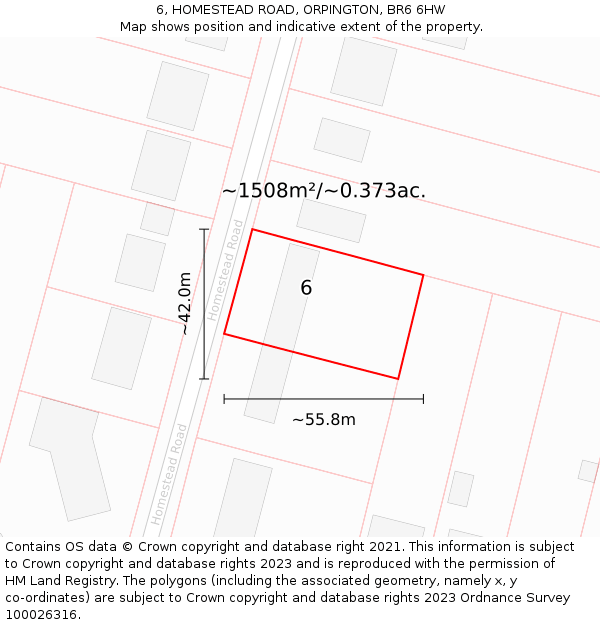 6, HOMESTEAD ROAD, ORPINGTON, BR6 6HW: Plot and title map