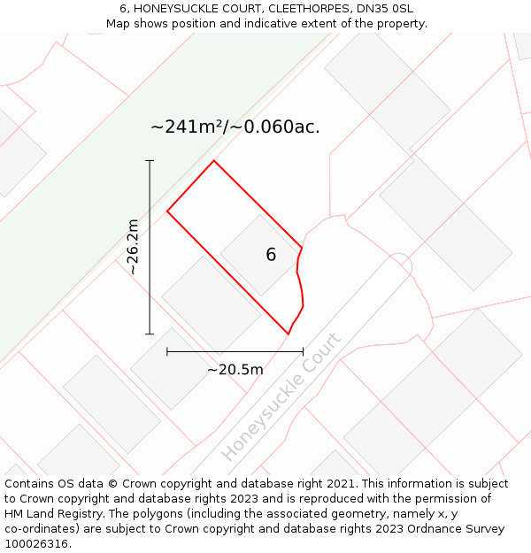 6, HONEYSUCKLE COURT, CLEETHORPES, DN35 0SL: Plot and title map