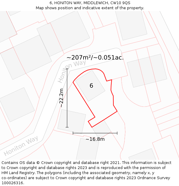 6, HONITON WAY, MIDDLEWICH, CW10 9QS: Plot and title map