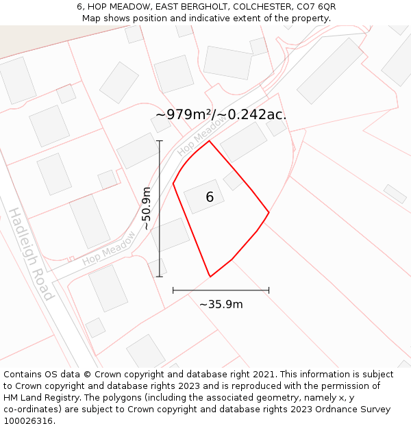 6, HOP MEADOW, EAST BERGHOLT, COLCHESTER, CO7 6QR: Plot and title map