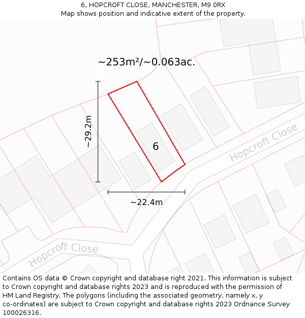 6, HOPCROFT CLOSE, MANCHESTER, M9 0RX: Plot and title map