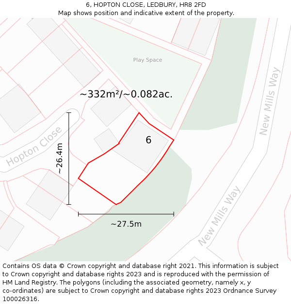 6, HOPTON CLOSE, LEDBURY, HR8 2FD: Plot and title map