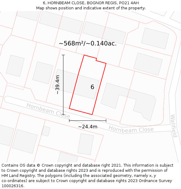 6, HORNBEAM CLOSE, BOGNOR REGIS, PO21 4AH: Plot and title map