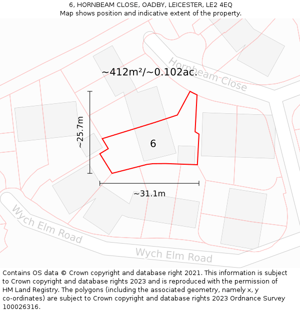 6, HORNBEAM CLOSE, OADBY, LEICESTER, LE2 4EQ: Plot and title map