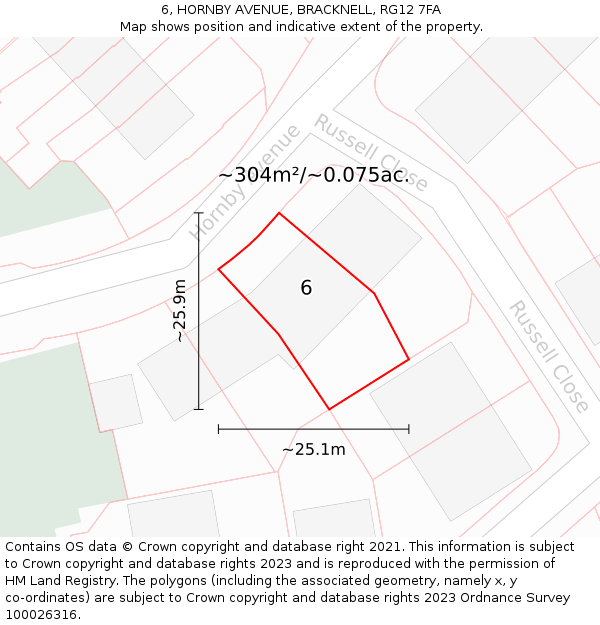 6, HORNBY AVENUE, BRACKNELL, RG12 7FA: Plot and title map