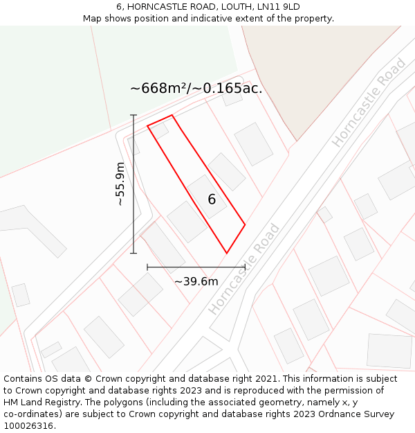 6, HORNCASTLE ROAD, LOUTH, LN11 9LD: Plot and title map