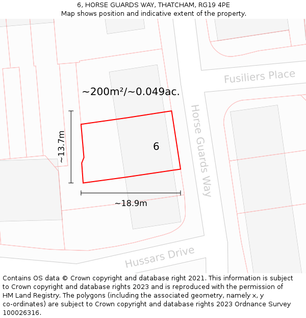 6, HORSE GUARDS WAY, THATCHAM, RG19 4PE: Plot and title map