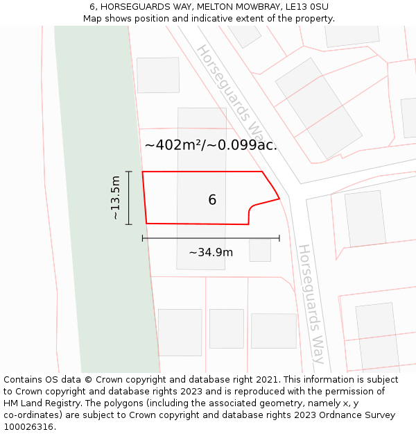 6, HORSEGUARDS WAY, MELTON MOWBRAY, LE13 0SU: Plot and title map