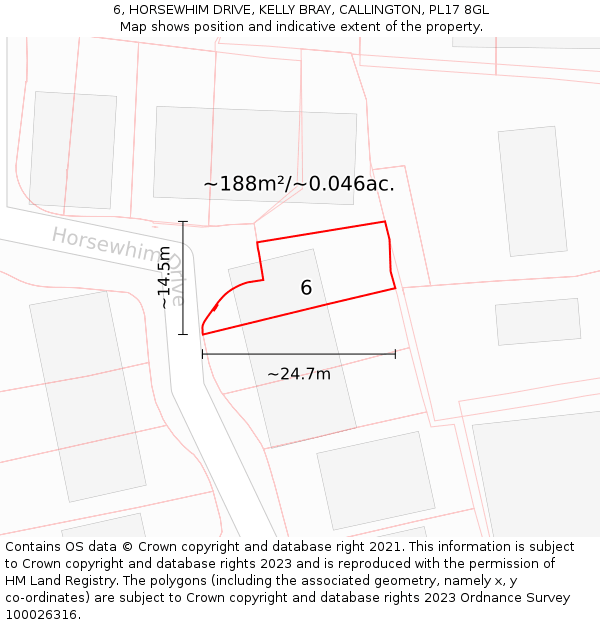 6, HORSEWHIM DRIVE, KELLY BRAY, CALLINGTON, PL17 8GL: Plot and title map