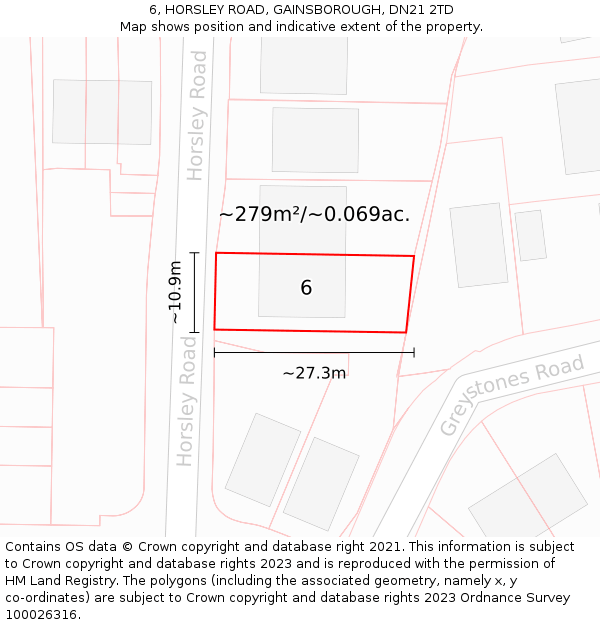 6, HORSLEY ROAD, GAINSBOROUGH, DN21 2TD: Plot and title map