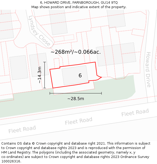 6, HOWARD DRIVE, FARNBOROUGH, GU14 9TQ: Plot and title map